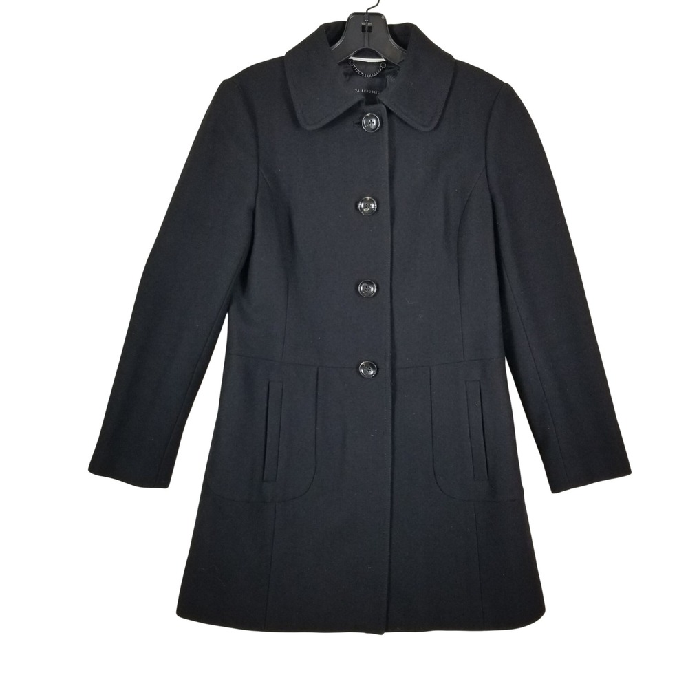 Banana Republic Black Wool Blend Button Front Coat